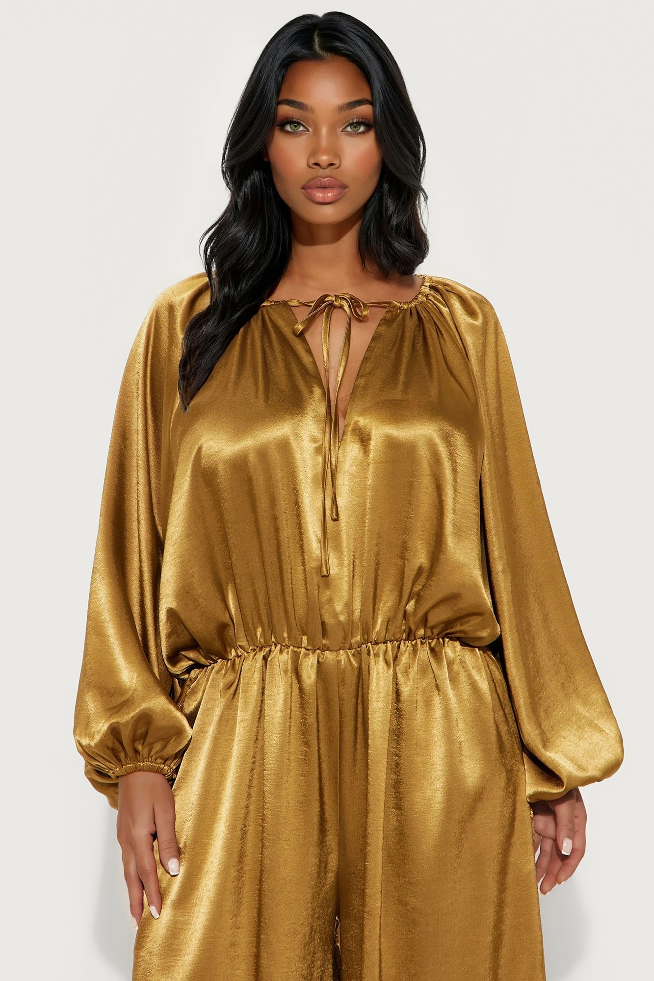 Irene Satin Balloon Jumpsuit - Olive
