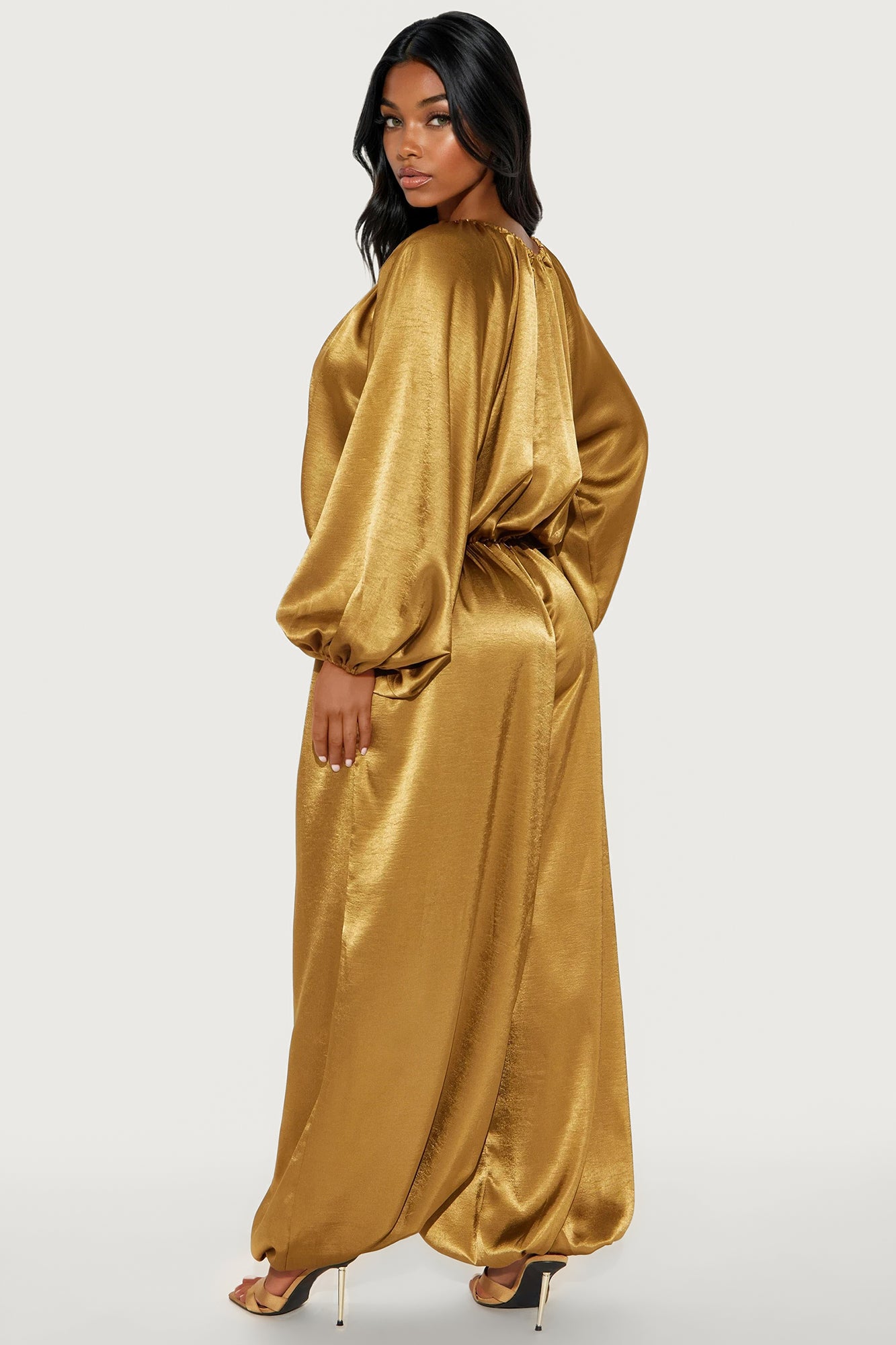 Irene Satin Balloon Jumpsuit - Olive