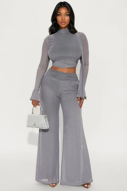 Clara Rhinestone Pant Set - Grey