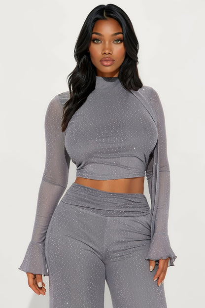 Clara Rhinestone Pant Set - Grey