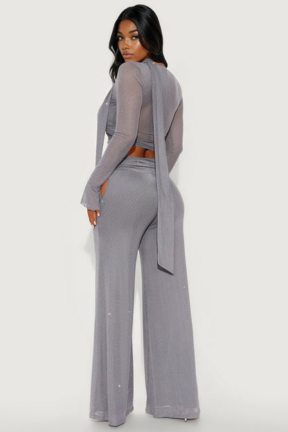 Clara Rhinestone Pant Set - Grey
