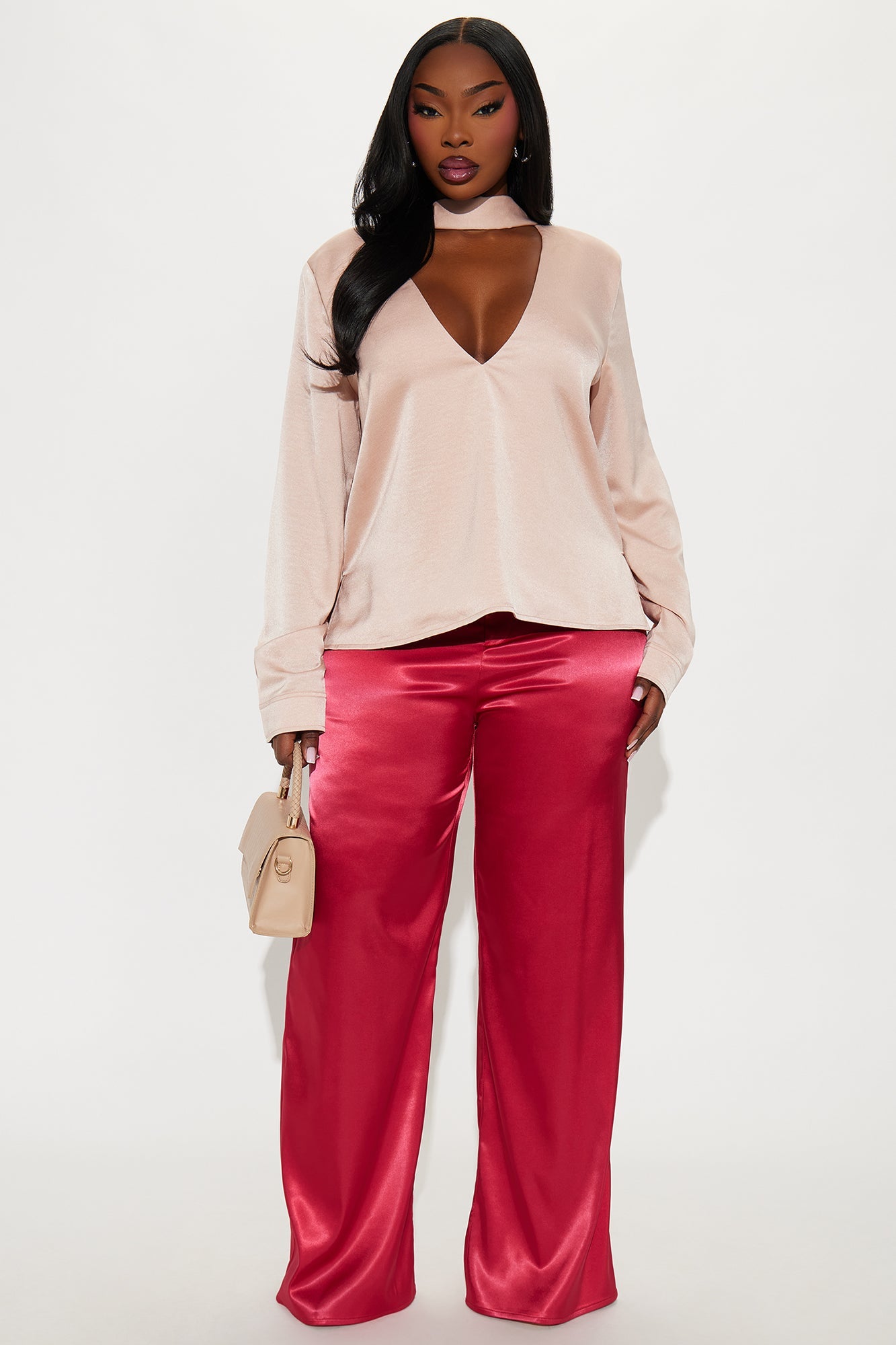 Major Moment Satin Wide Leg Pant 32″ - DarkRed