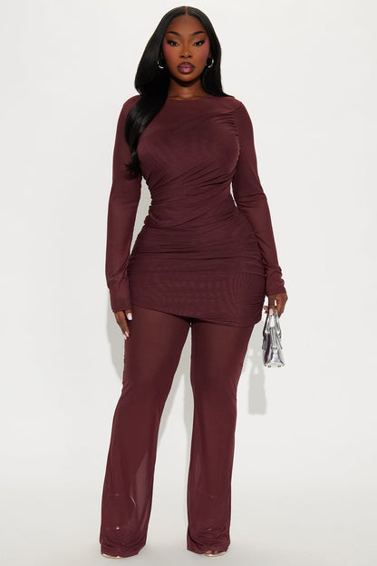 Evelyn Mesh Draped Jumpsuit - Burgundy