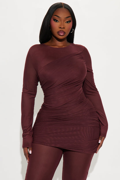 Evelyn Mesh Draped Jumpsuit - Burgundy