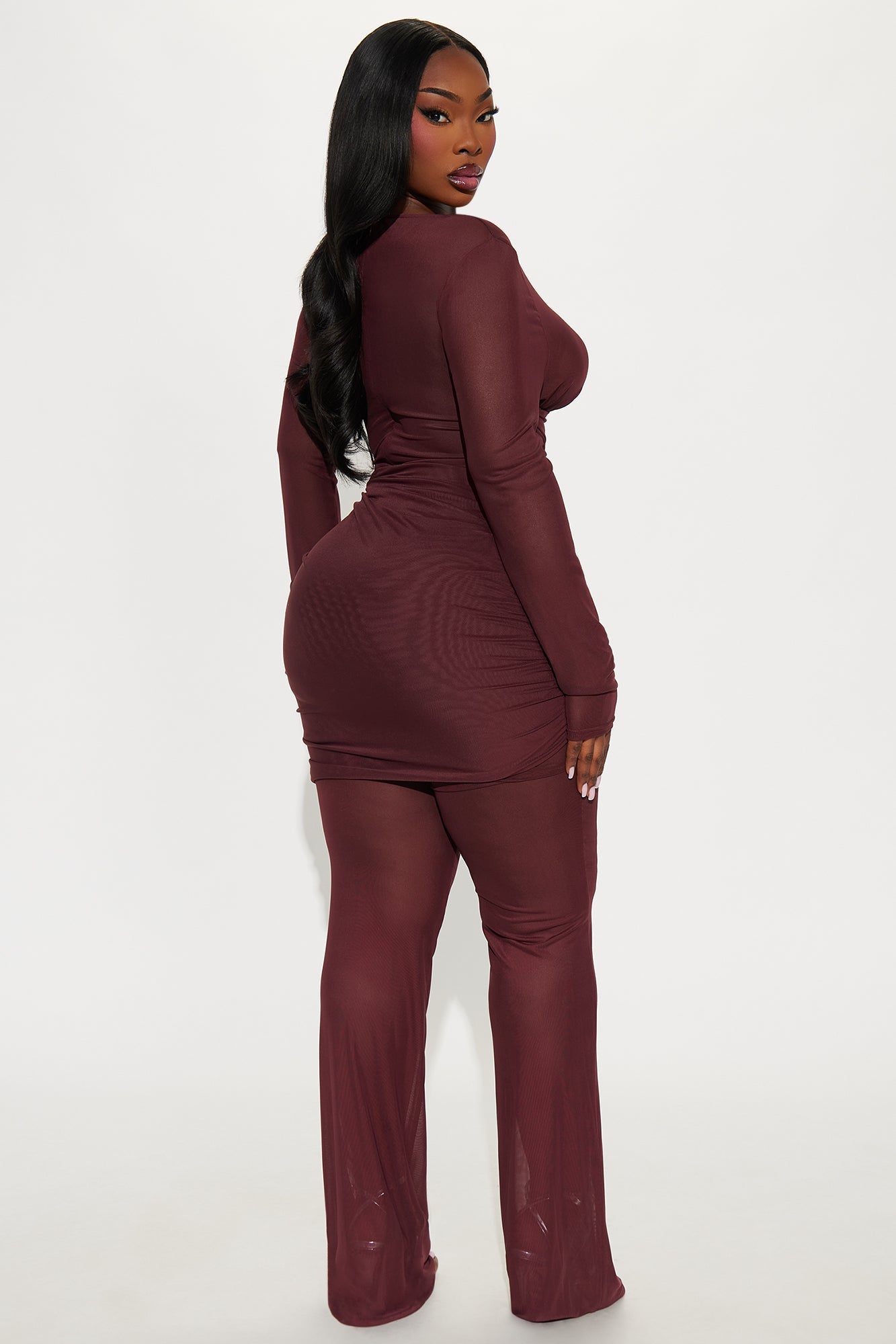 Evelyn Mesh Draped Jumpsuit - Burgundy
