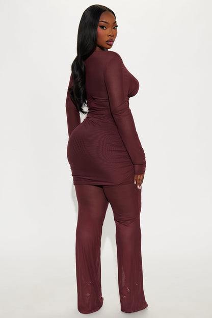 Evelyn Mesh Draped Jumpsuit - Burgundy