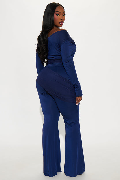 Evelyn One Shoulder Draped Pant Set - Navy