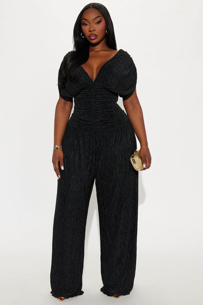 Karime Textured Wide Leg Jumpsuit - Black
