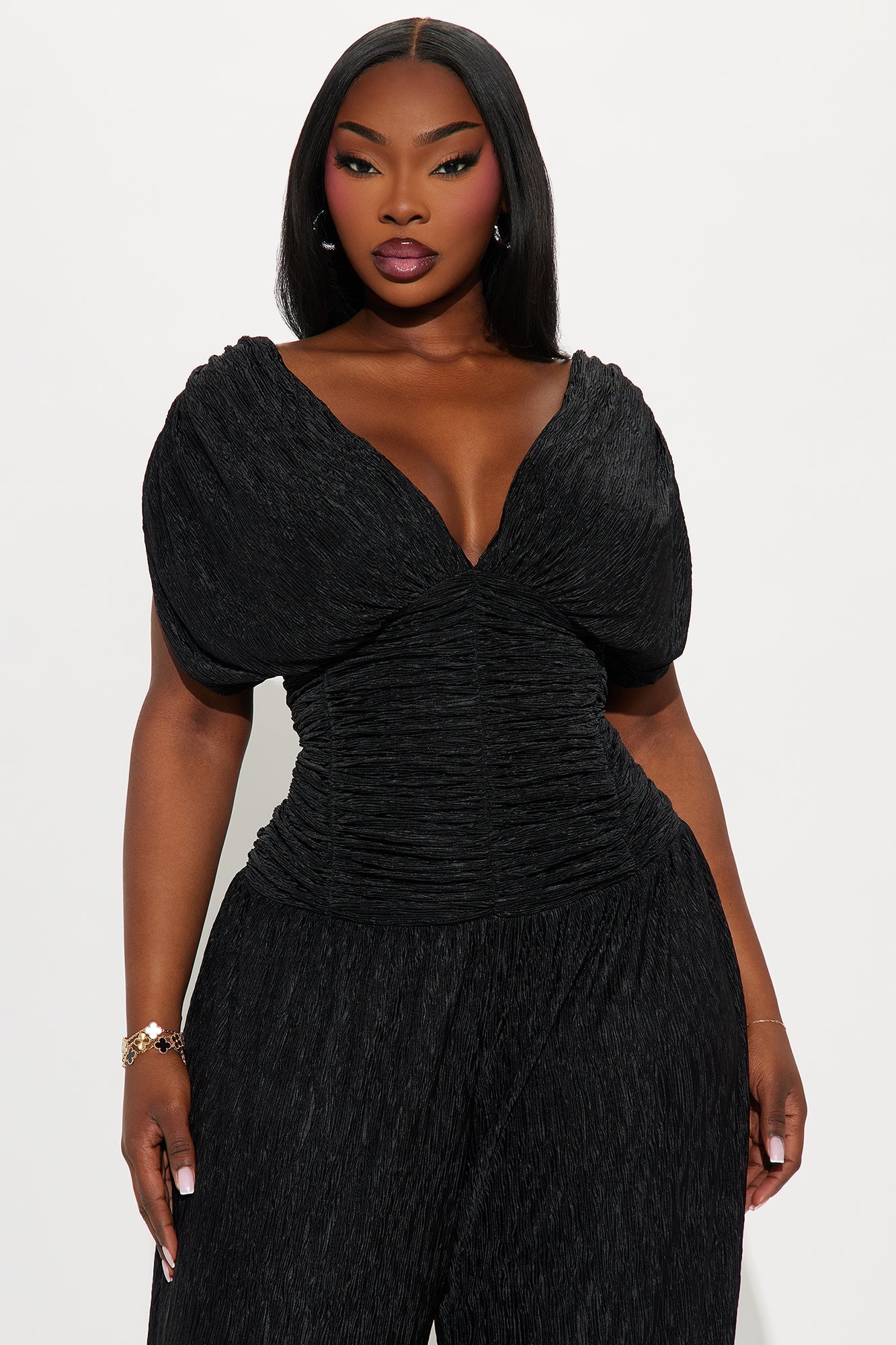 Karime Textured Wide Leg Jumpsuit - Black