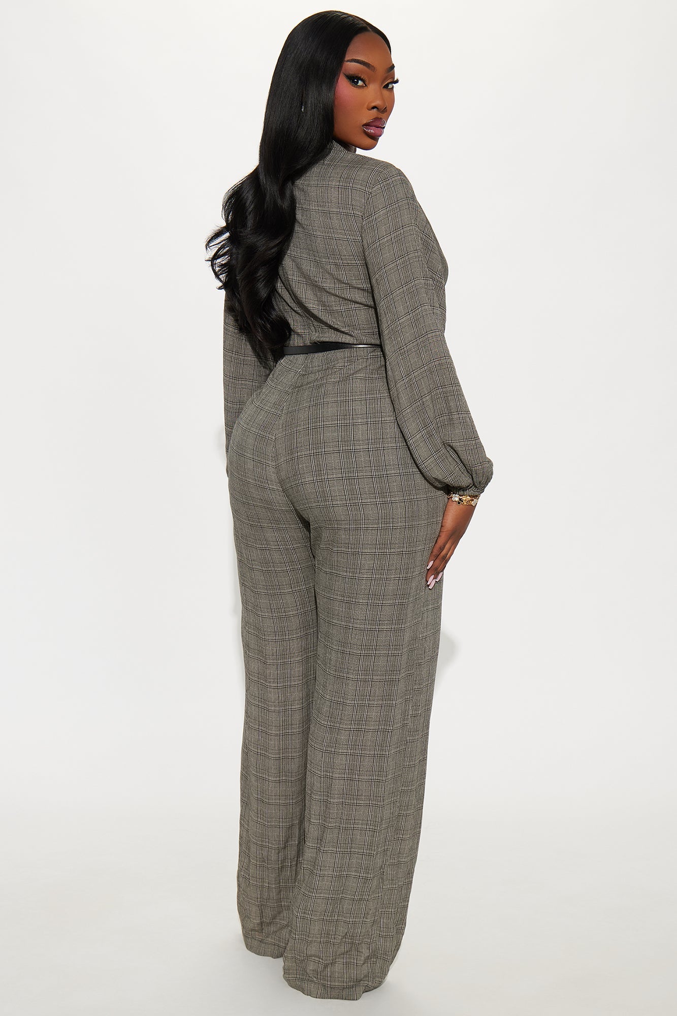 Angela Plaid Belted Jumpsuit - Black/combo