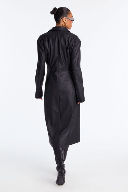 Taking Up Space Faux Leather Coat - Black