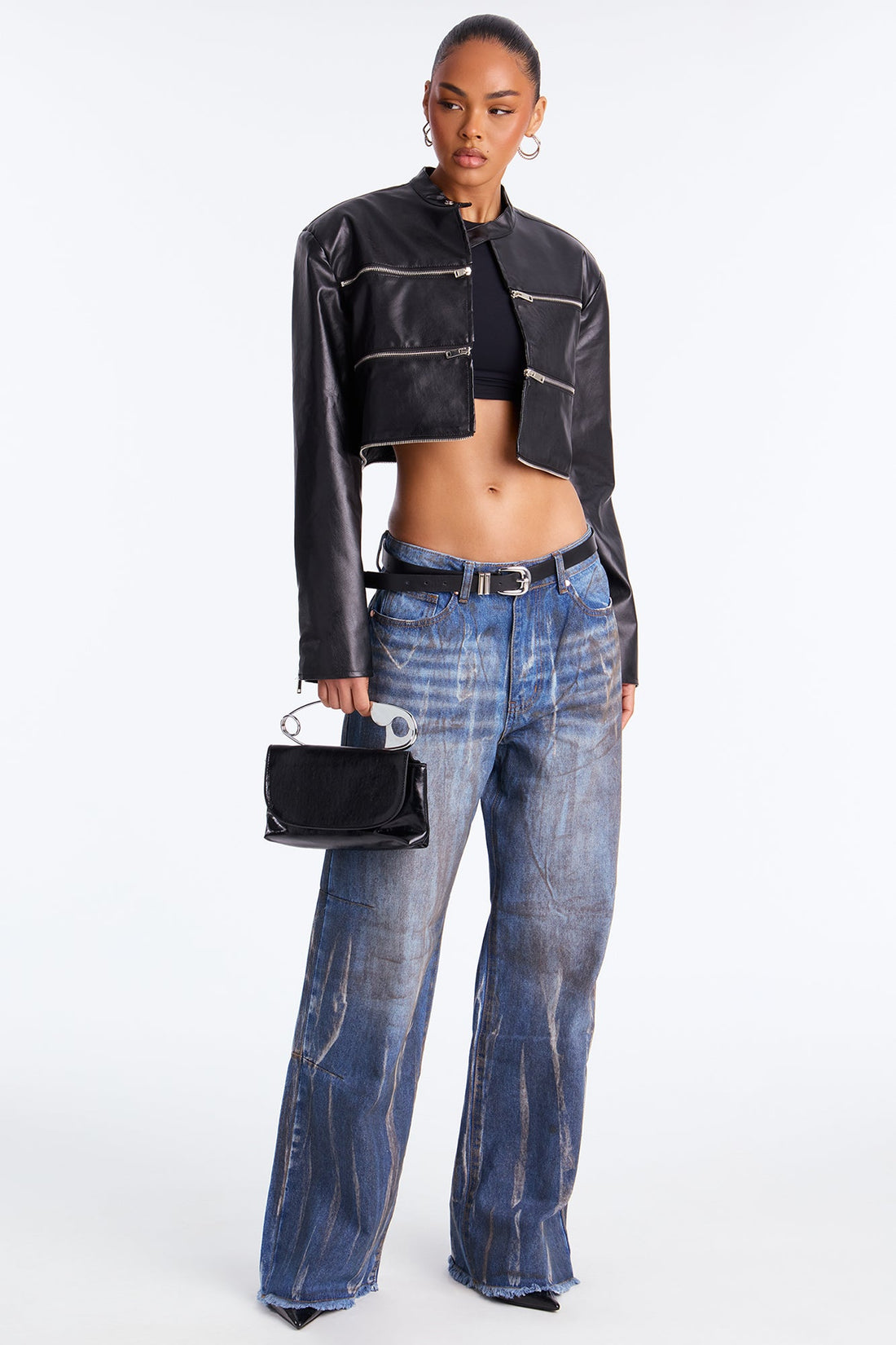 Danger Zone Faux Leather Moto Jacket - Black