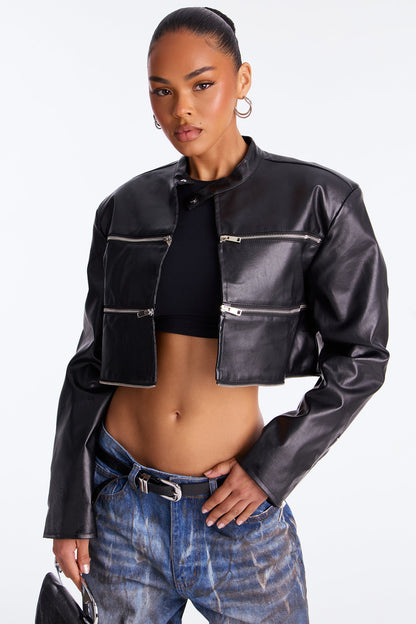 Danger Zone Faux Leather Moto Jacket - Black