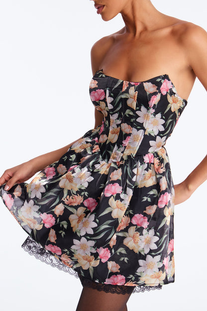 Sugary Haze Floral Mini Dress - Black/combo