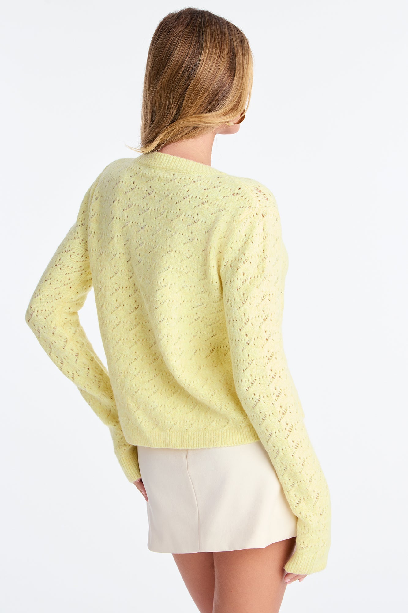 Aubrey Pointelle Cardigan Sweater - Butter Yellow