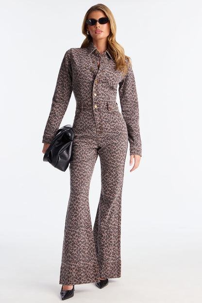 Wild Time Leopard Denim Jumpsuit - Leopard