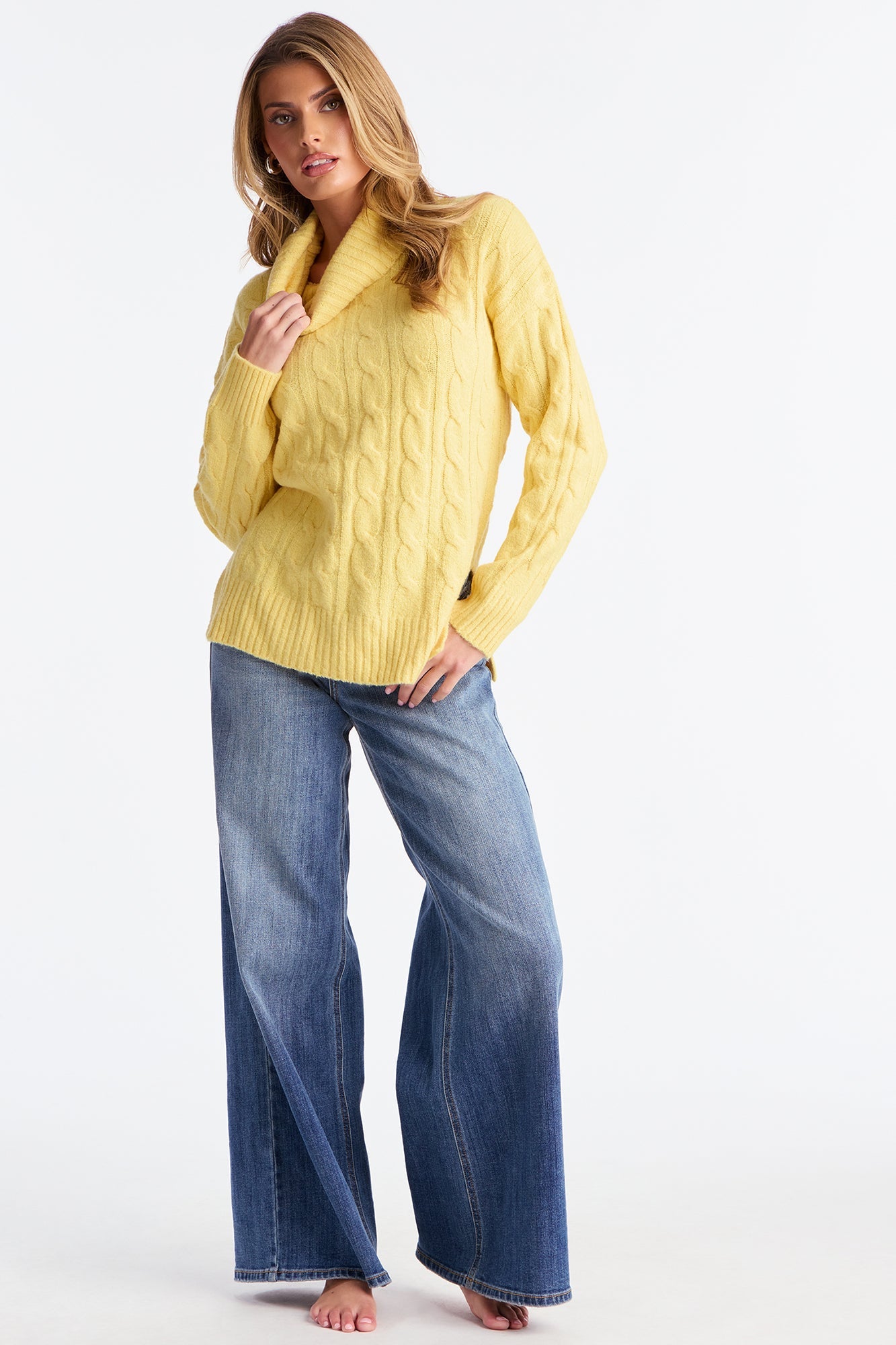 Feeling Chill Cable Knit Turtle Neck Sweater - Butter Yellow