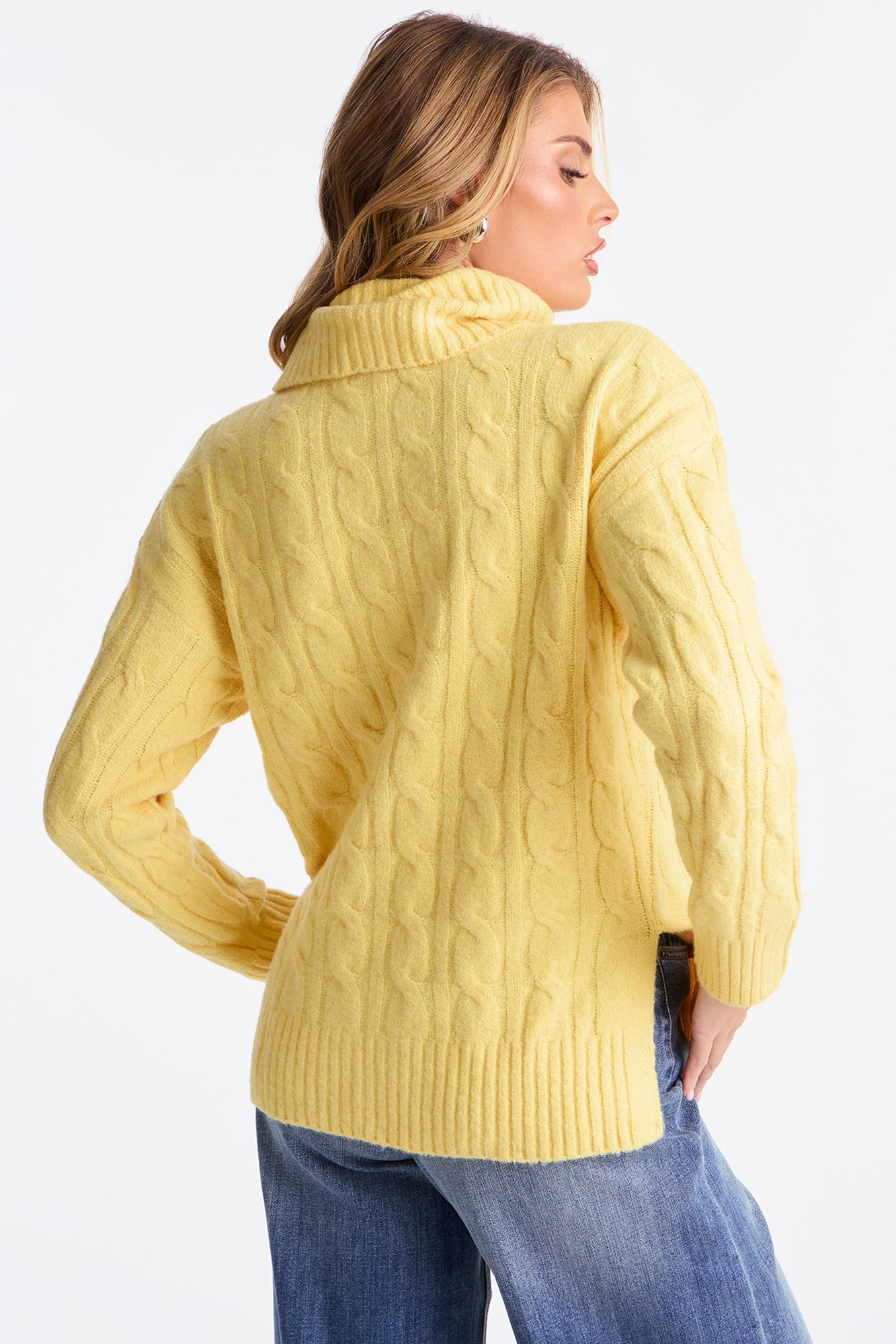 Feeling Chill Cable Knit Turtle Neck Sweater - Butter Yellow