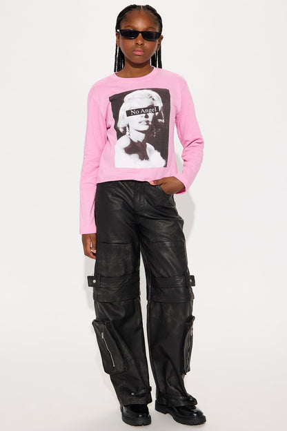 Mini Street Heat Washed Faux Leather Cargo Pant - Black