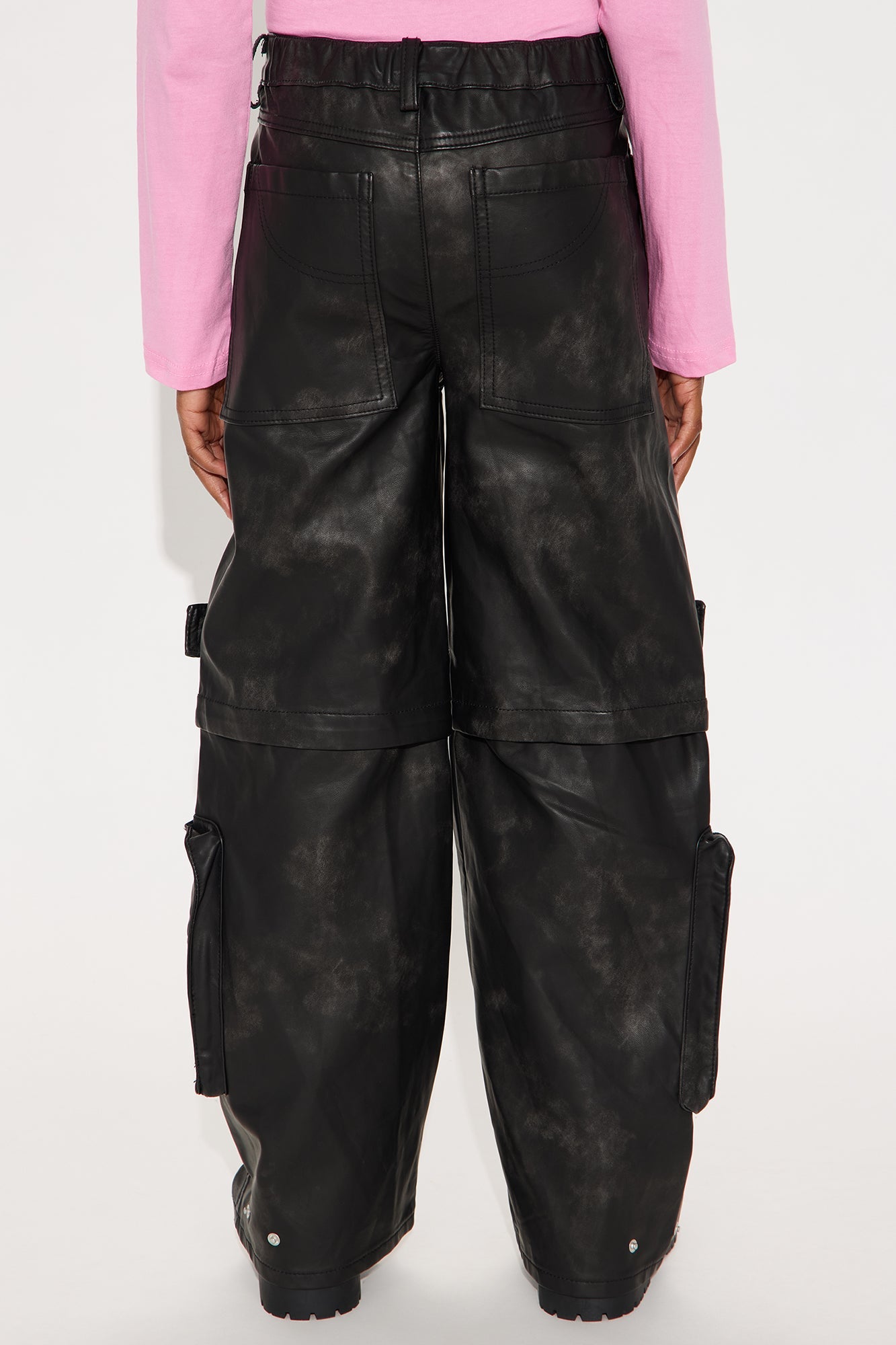 Mini Street Heat Washed Faux Leather Cargo Pant - Black