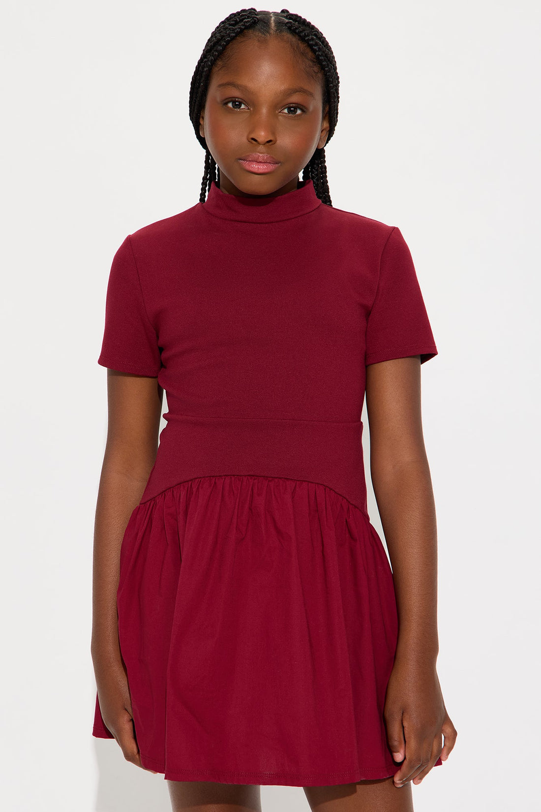 Mini Kennedy Short Sleeve Drop Waist Dress - Wine