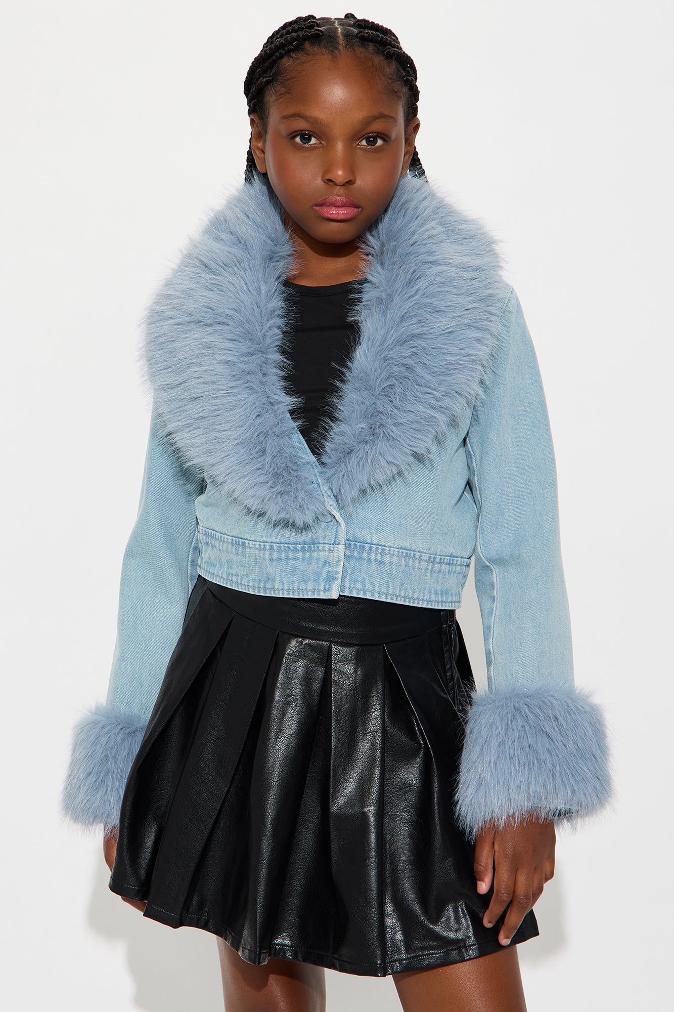 Mini All For You Faux Fur Jacket - Light Wash