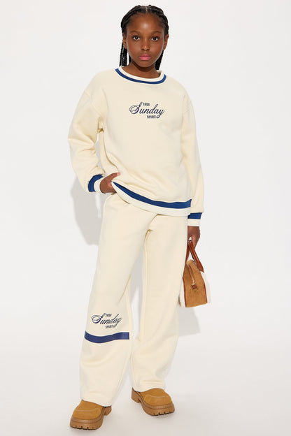 Mini True Sunday Spirit Fleece Pant Set - Cream