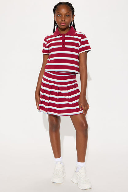 Mini Carly Striped Polo Skirt Set - Wine/combo