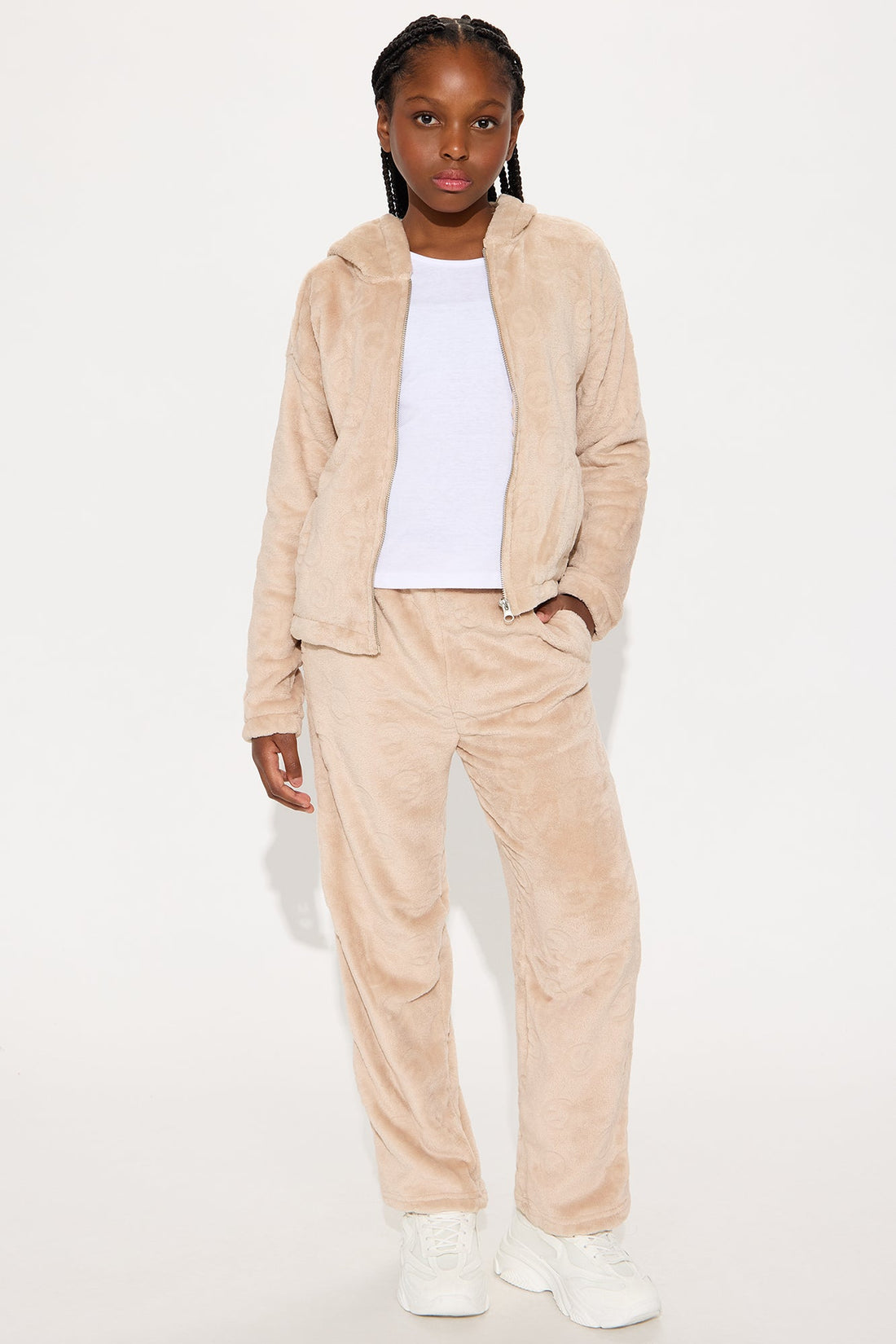 Mini Never Stop Smiling Zip Hoodie And Pant Set - Brown/combo