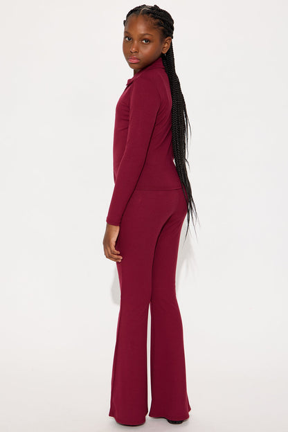 Mini Marlen Ribbed Pant Set - Burgundy