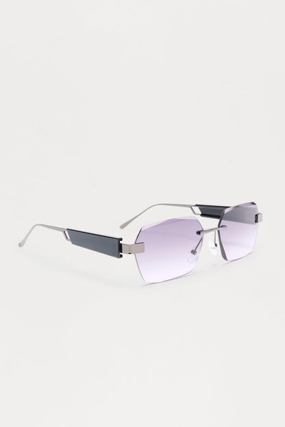Rimless Geometric Frame Color Lens Sunglasses - Black/combo
