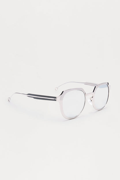 Deco Colored Lens Aviator Metal Sunglasses - Silver