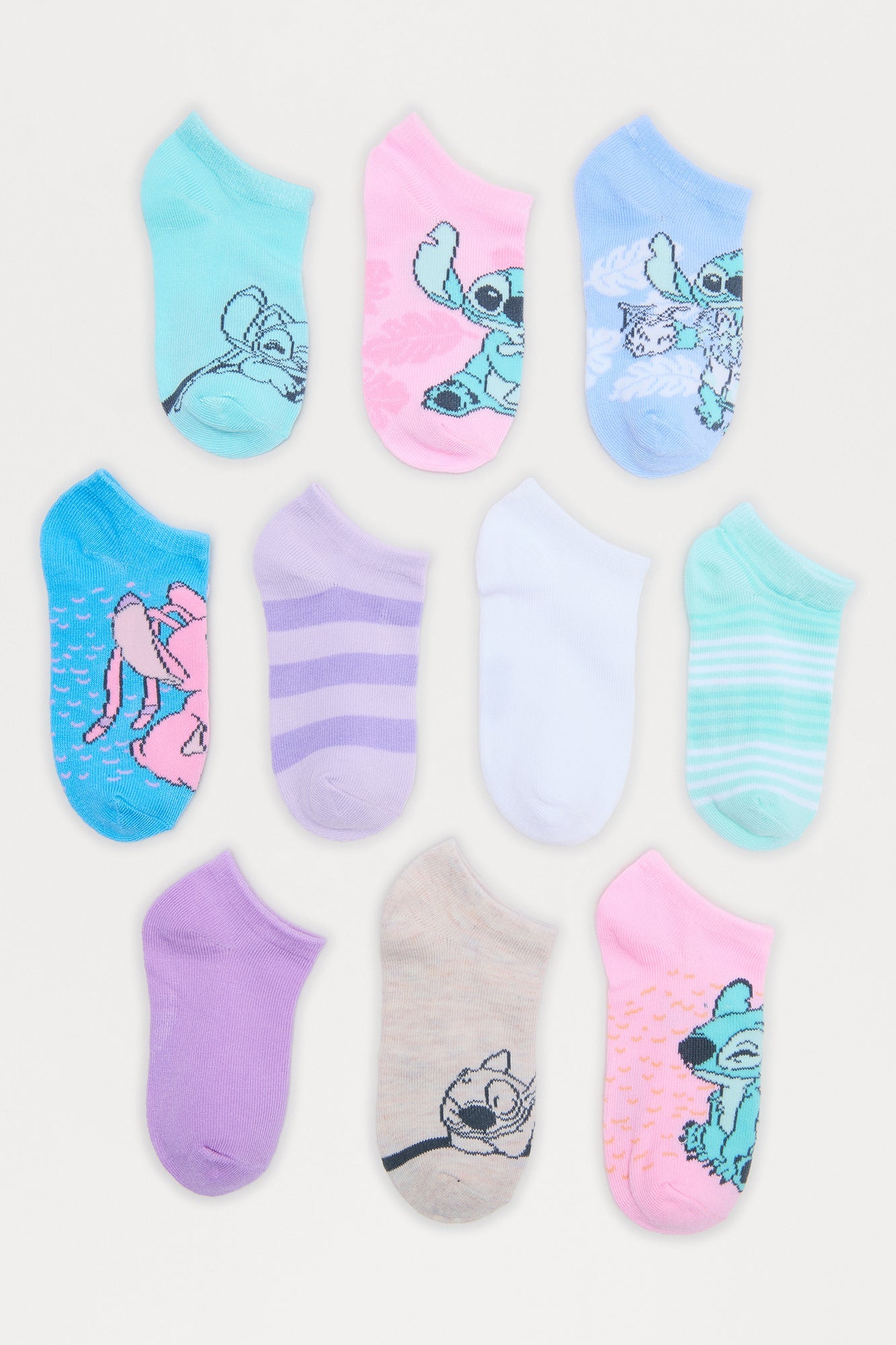 Mini Stitch And Angel Forever No Show Socks 10 Pack - Pink/combo