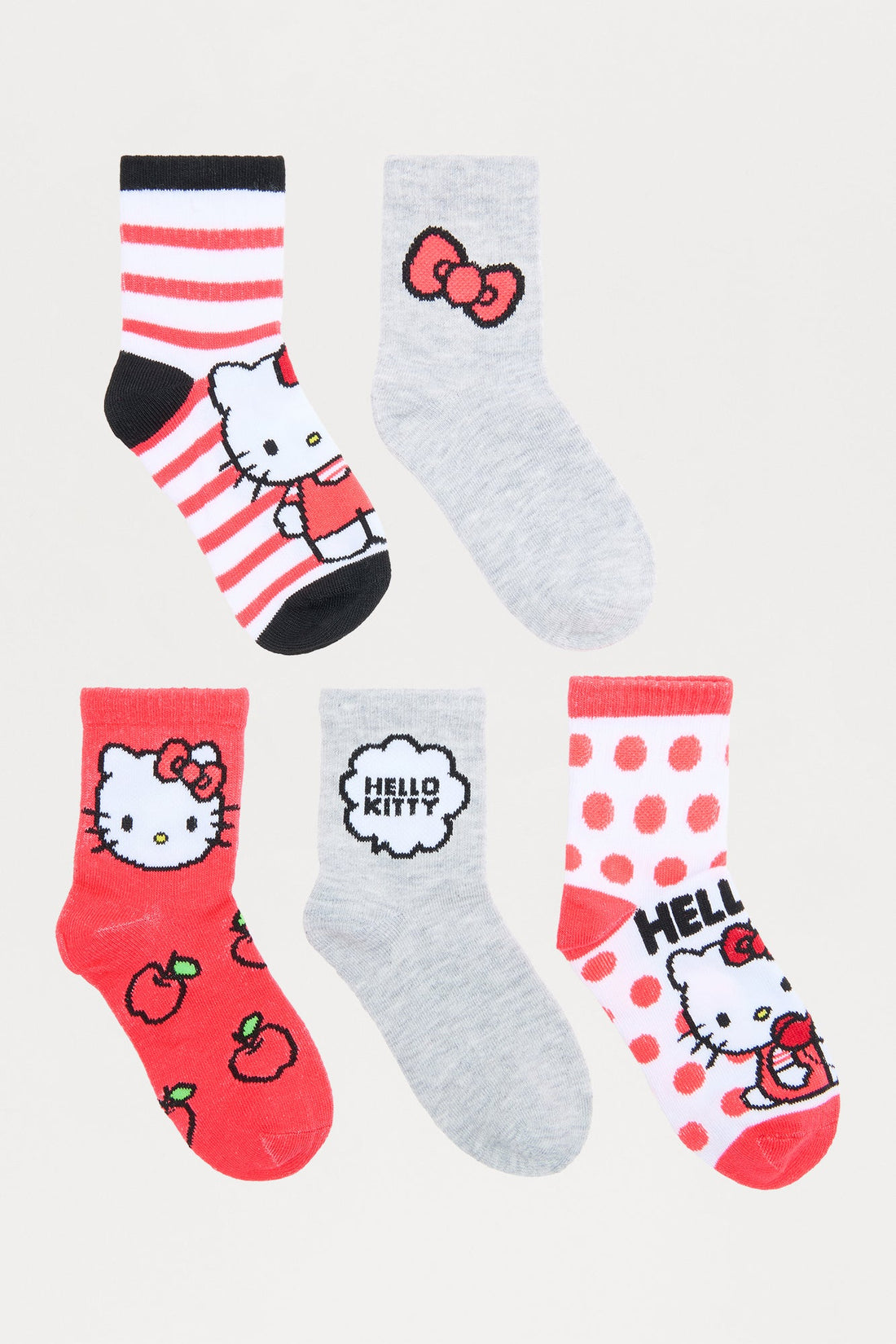 Mini Hello Kitty Polka Dots Crew Socks 5 Pack - Red/combo