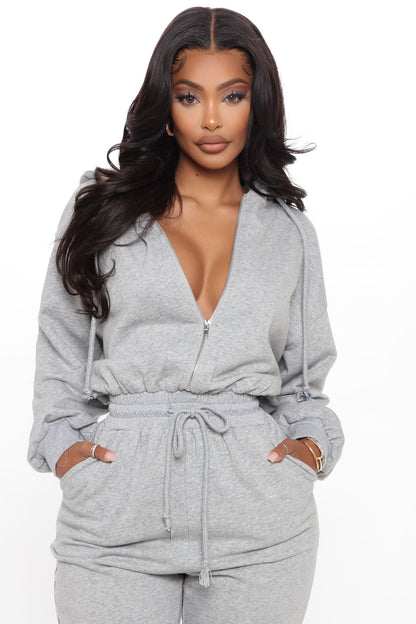 Stella Cinched Waist Sweat Jumpsuit - Heather Grey