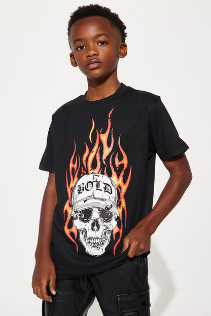 Mini Flames And Bold Short Sleeve Tee - Black