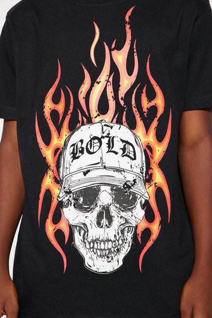 Mini Flames And Bold Short Sleeve Tee - Black