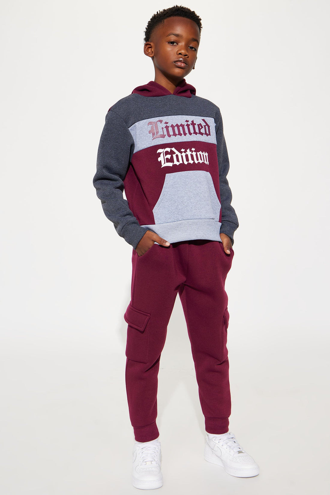 Mini Limited Edition Colorblock Fleece Pant Set - Burgundy