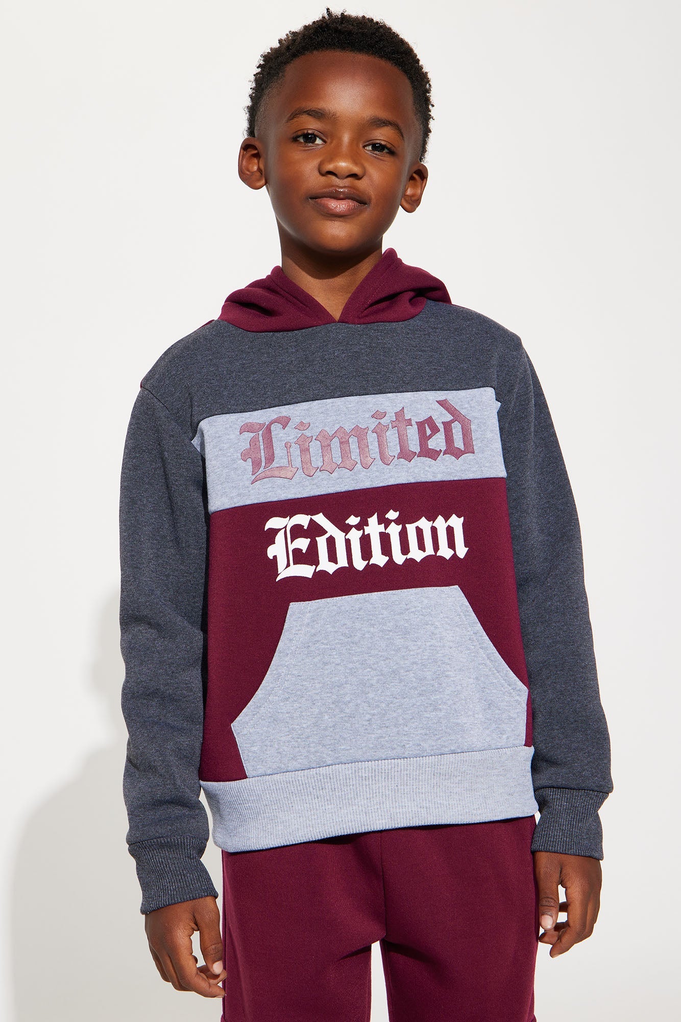 Mini Limited Edition Colorblock Fleece Pant Set - Burgundy