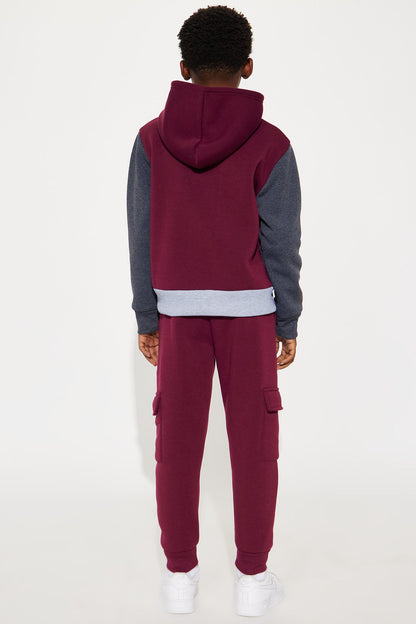 Mini Limited Edition Colorblock Fleece Pant Set - Burgundy