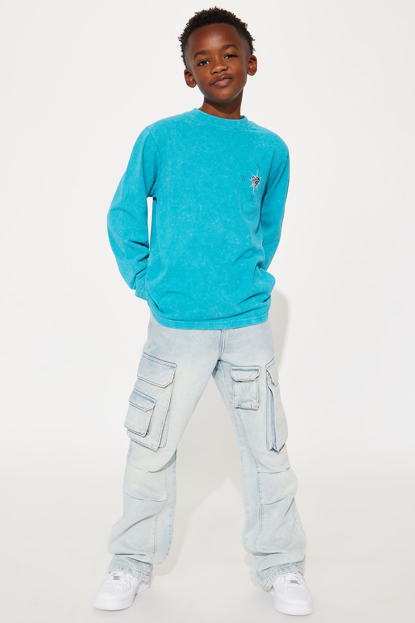 Mini Compass Front/Back Long Sleeve Tee - Teal