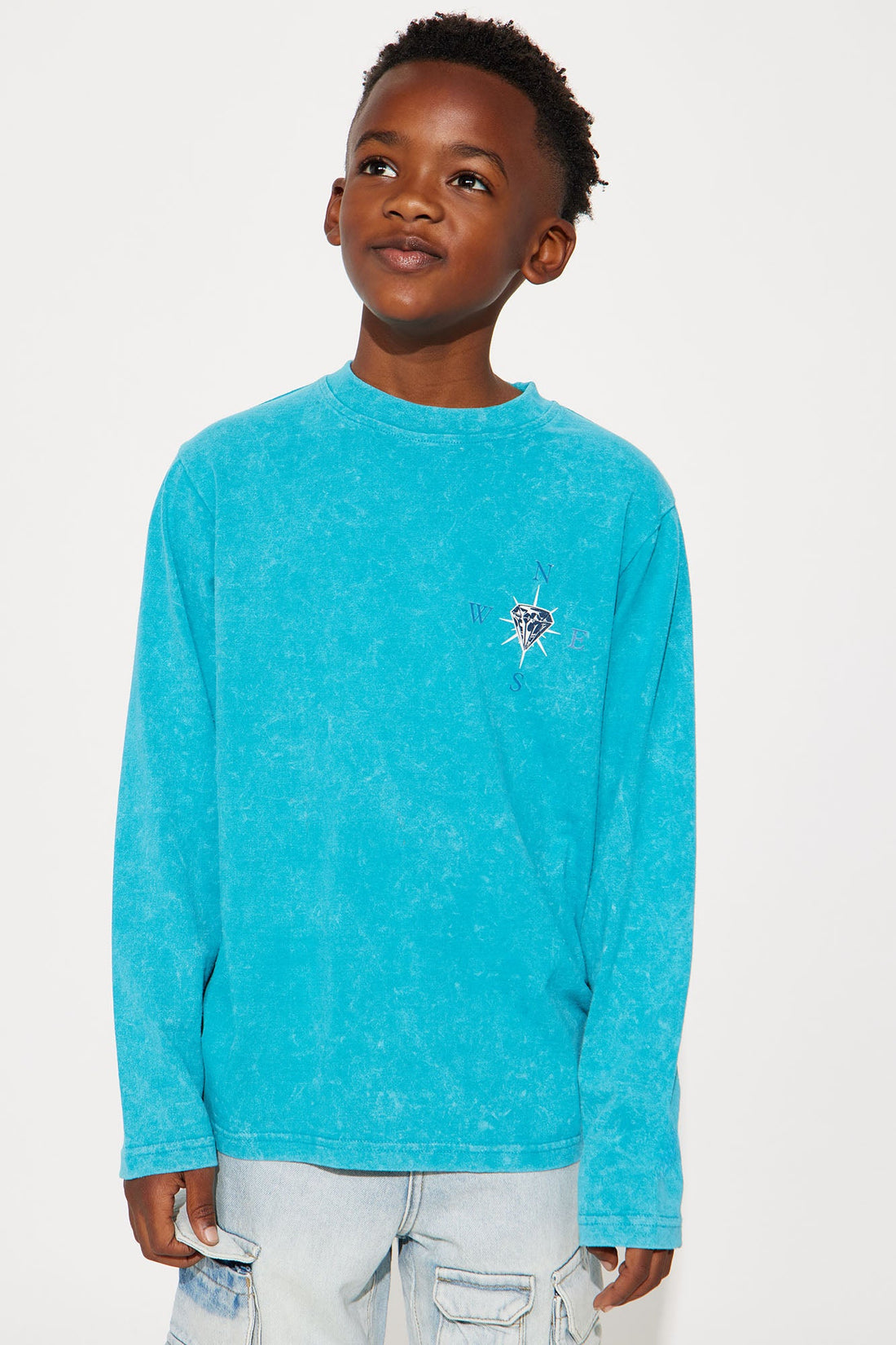 Mini Compass Front/Back Long Sleeve Tee - Teal