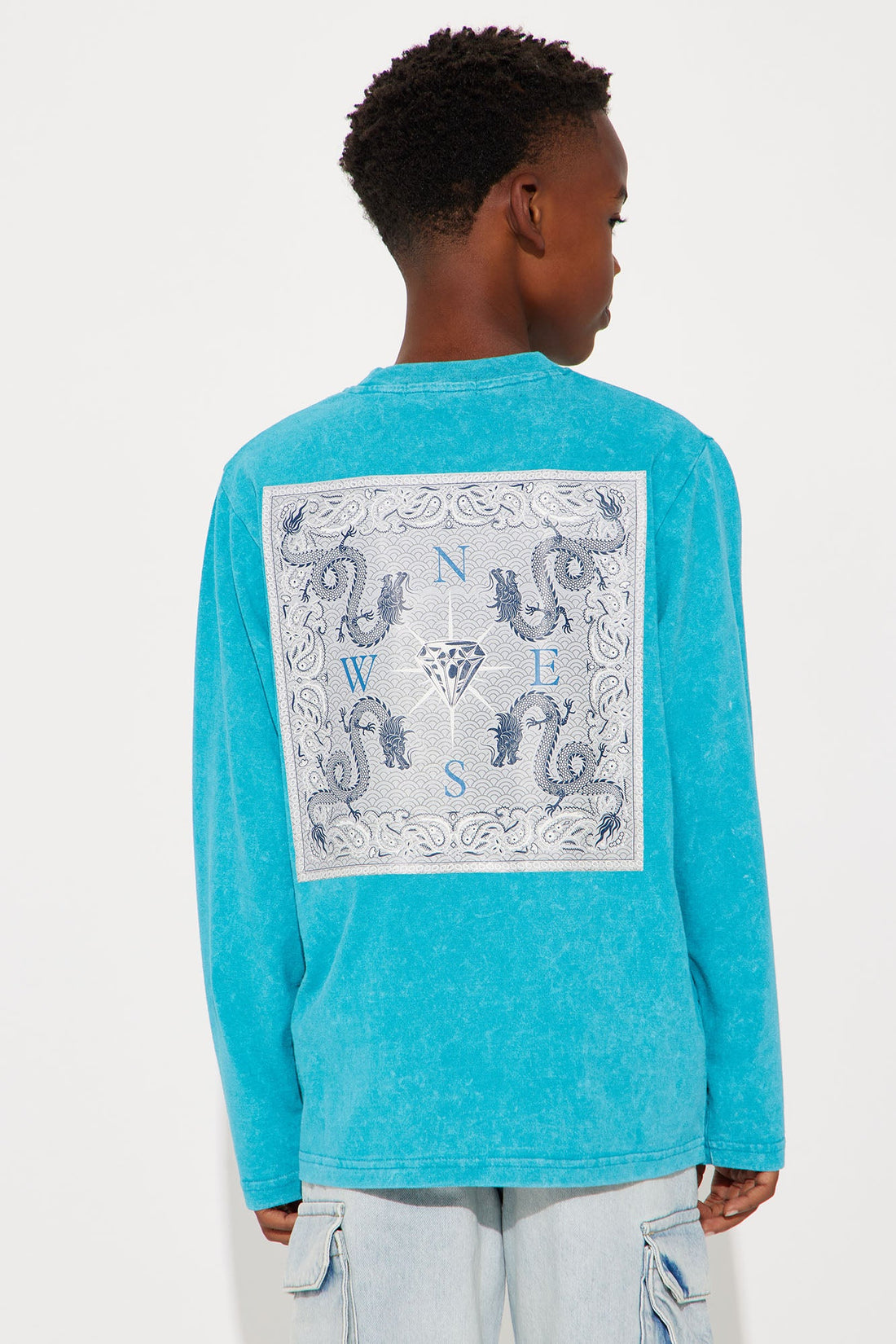 Mini Compass Front/Back Long Sleeve Tee - Teal