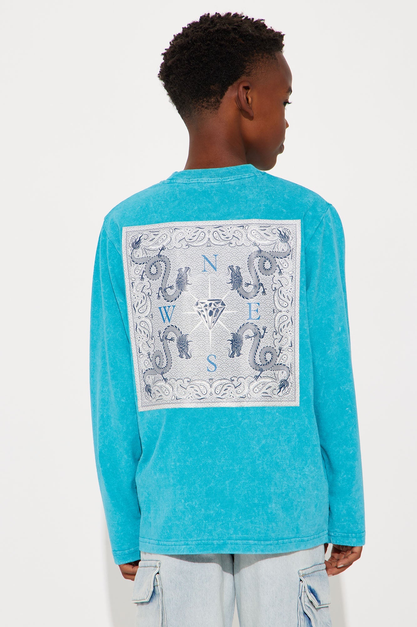 Mini Compass Front/Back Long Sleeve Tee - Teal