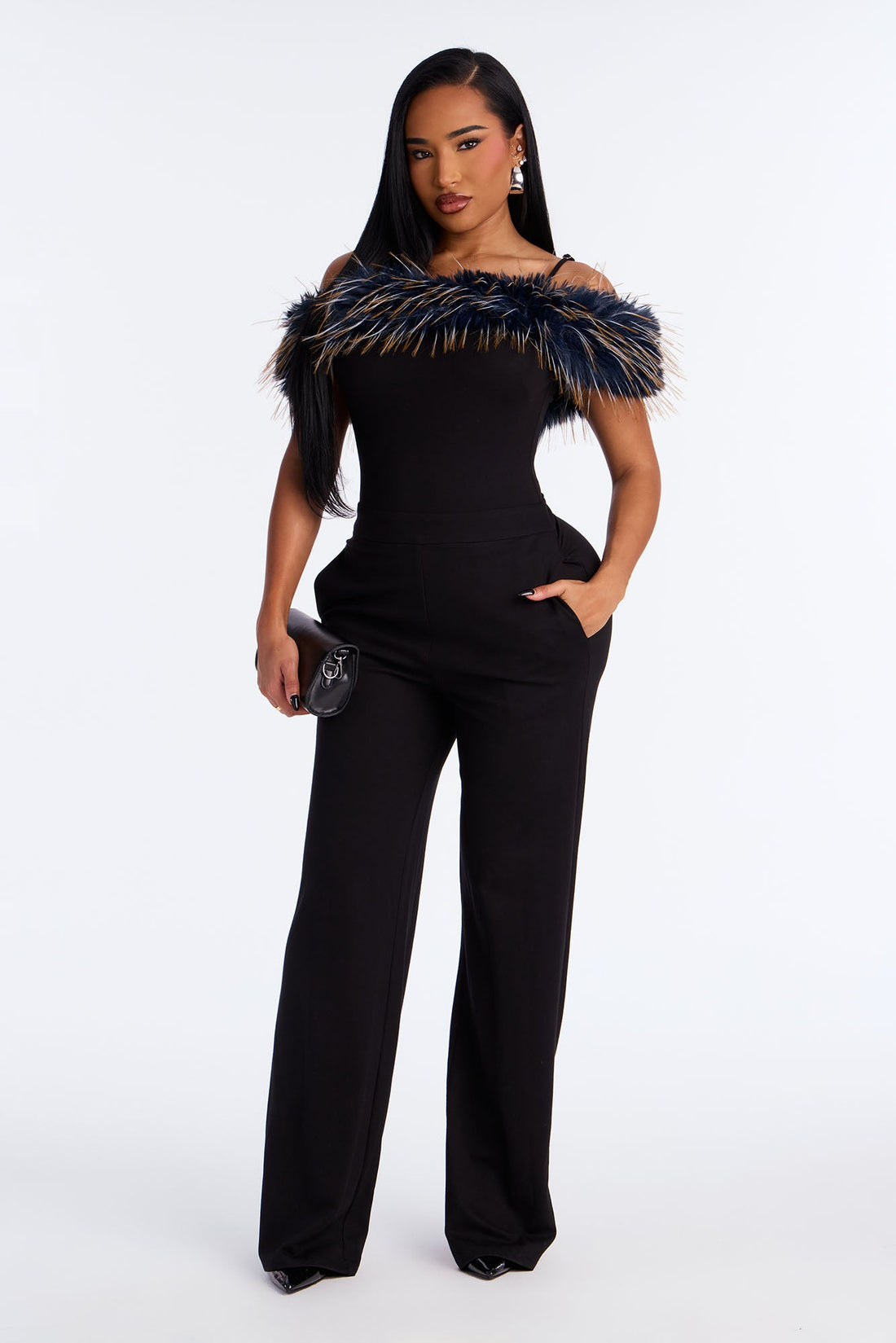 Ruth Faux Fur Jumpsuit - Black
