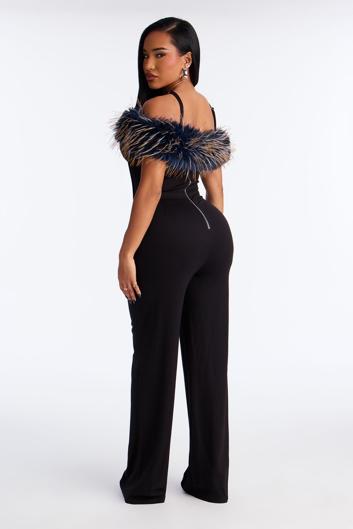 Ruth Faux Fur Jumpsuit - Black