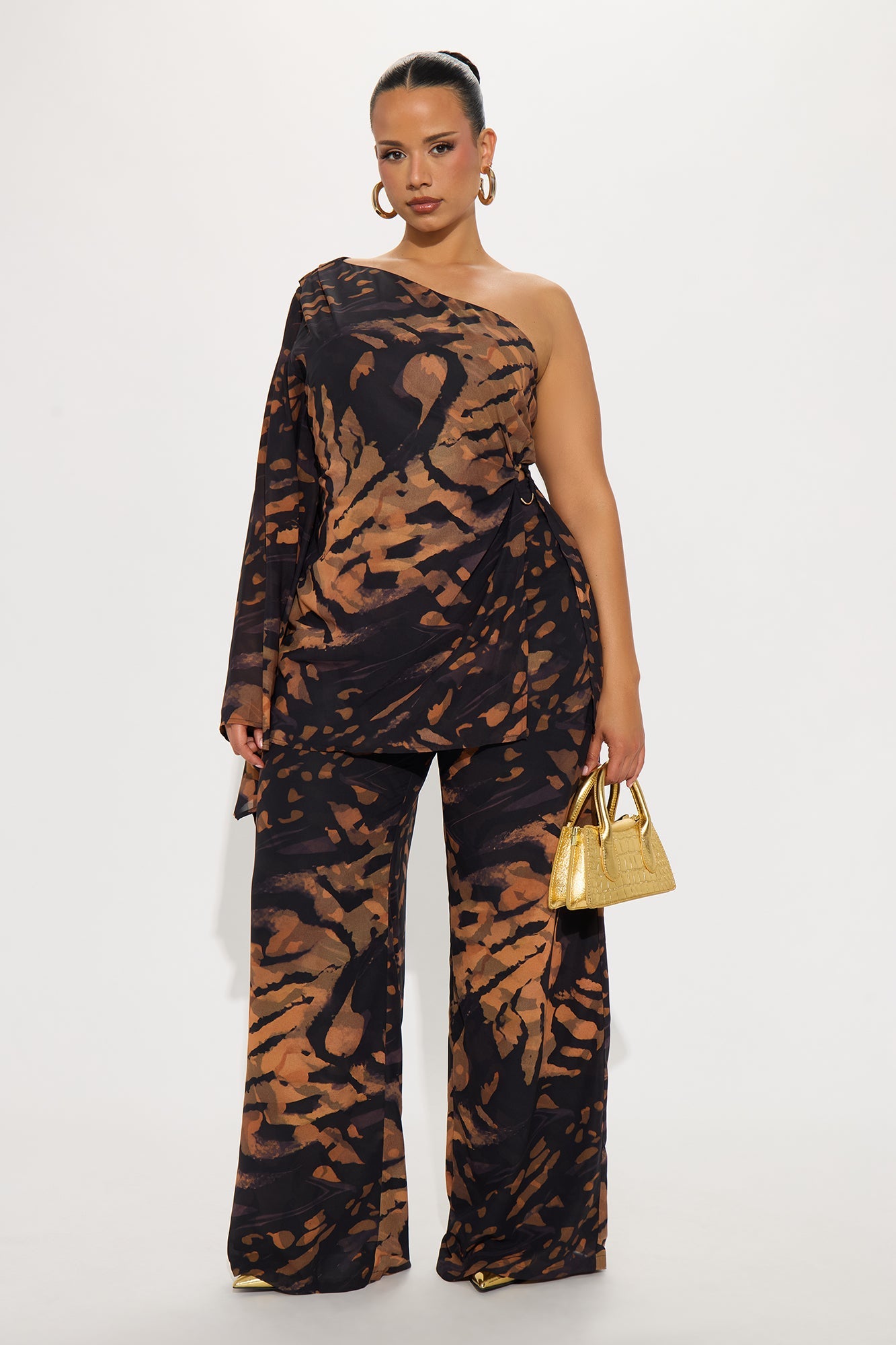 Eva One Shoulder Pant Set - Black/combo