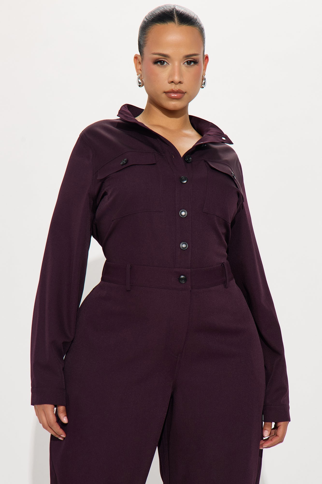 Full Workload Barrel Leg Jumpsuit - Plum