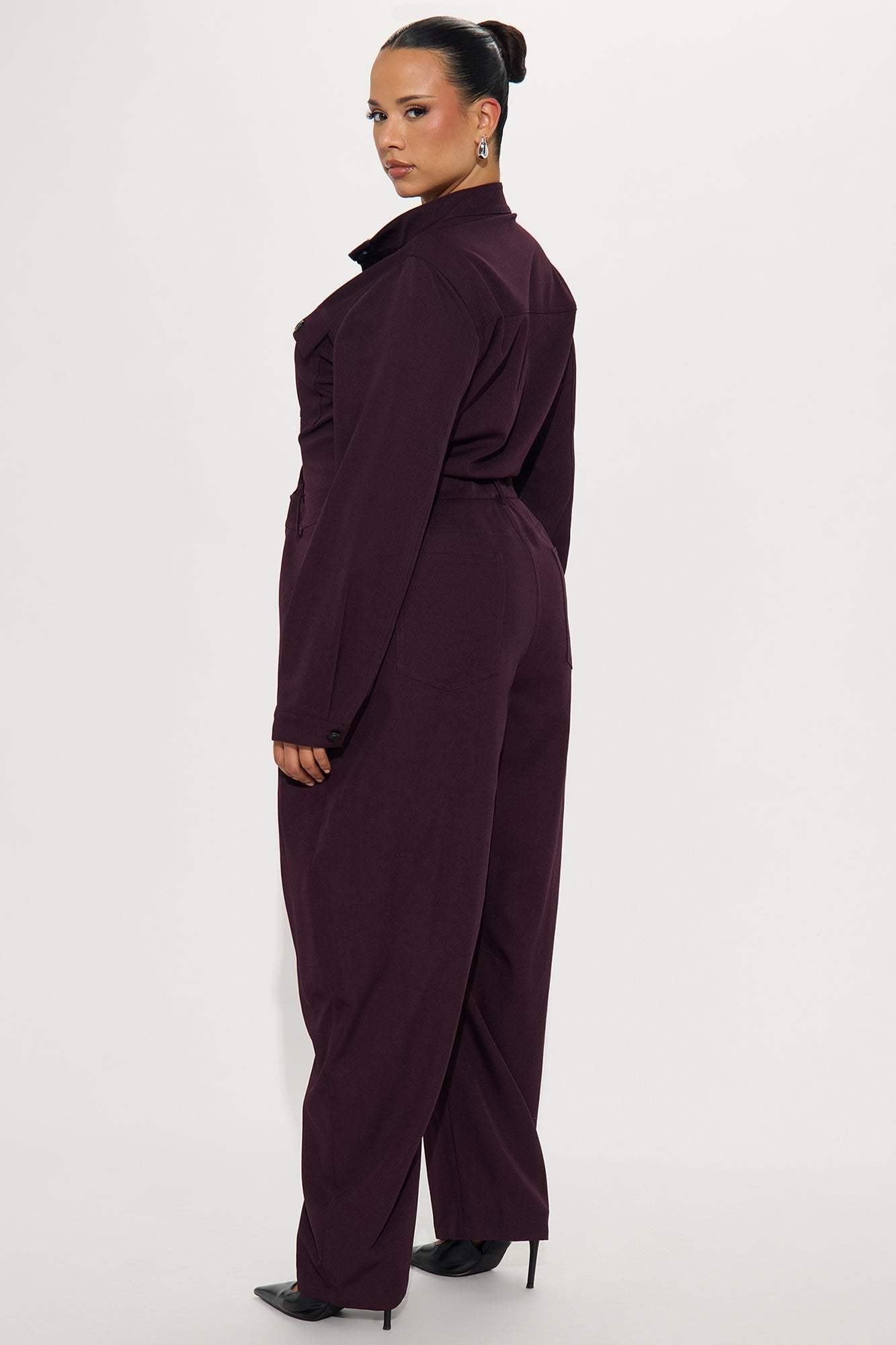 Full Workload Barrel Leg Jumpsuit - Plum