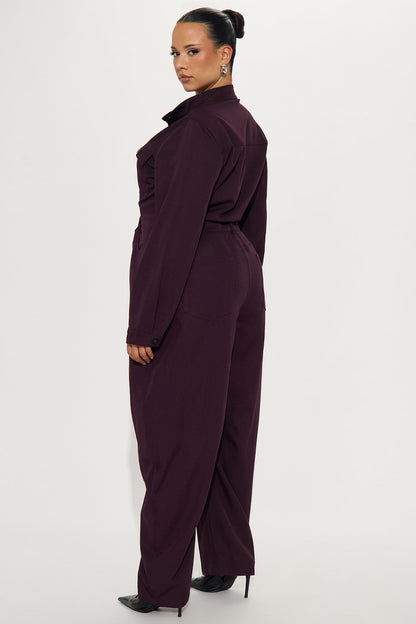 Full Workload Barrel Leg Jumpsuit - Plum